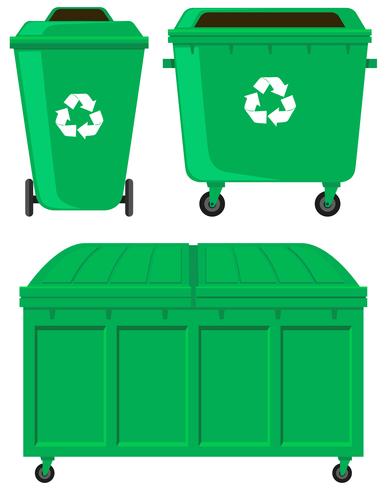 Trashcans verdes en tres diseños. vector