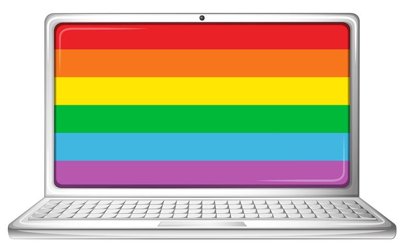 Computer laptop with rainbow screen vector