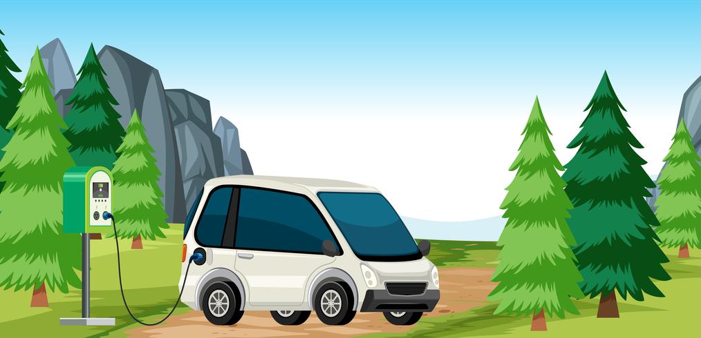 Electric car charge in nature vector