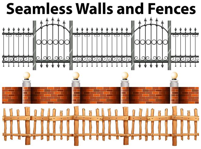 Seamless walls and fences vector