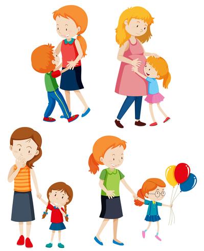 Conjunto de madres e hijos. vector