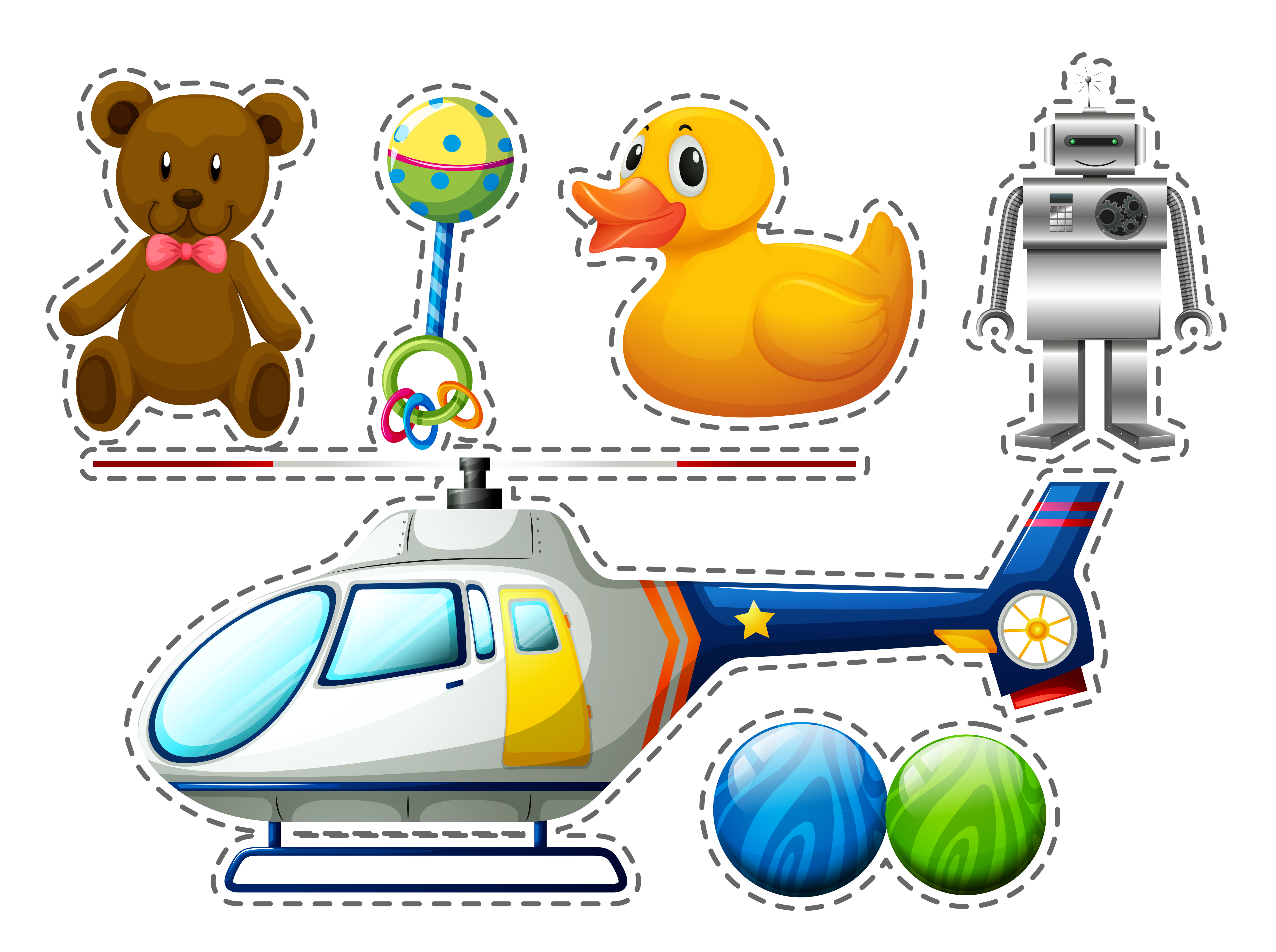 Sticker set of many toys 303789 Vector Art at Vecteezy