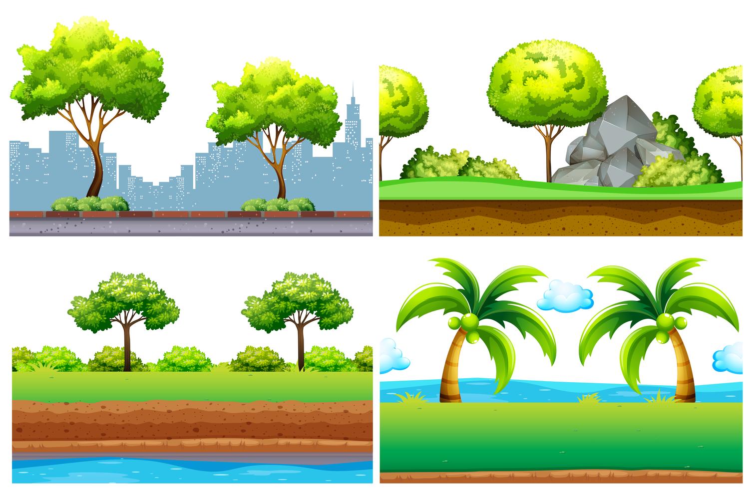 Four seamless background design with green trees 303790 Vector Art at ...