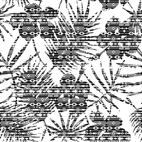 Seamless exotic pattern with tropical plants. vector