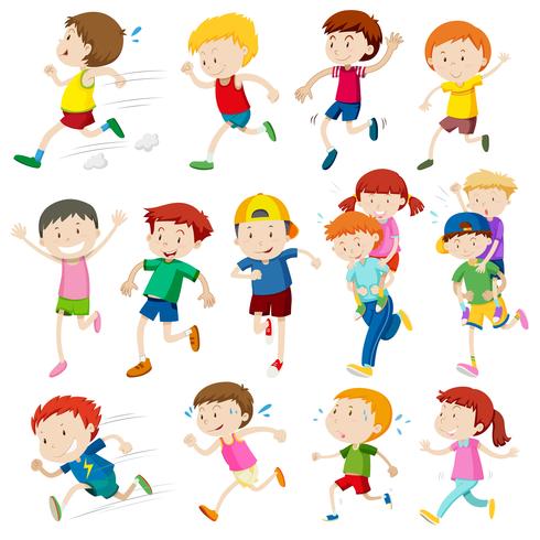 Simples personajes de niños corriendo. vector