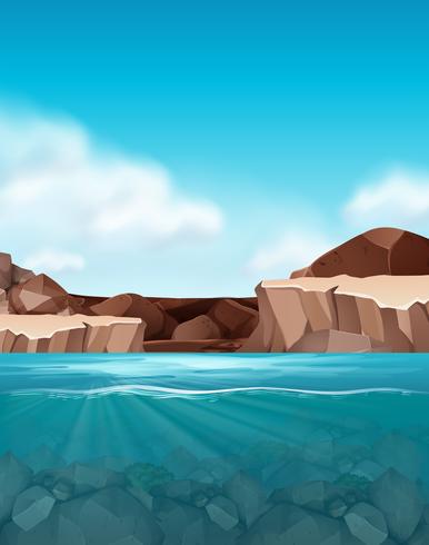 Beautful rock and water scene vector