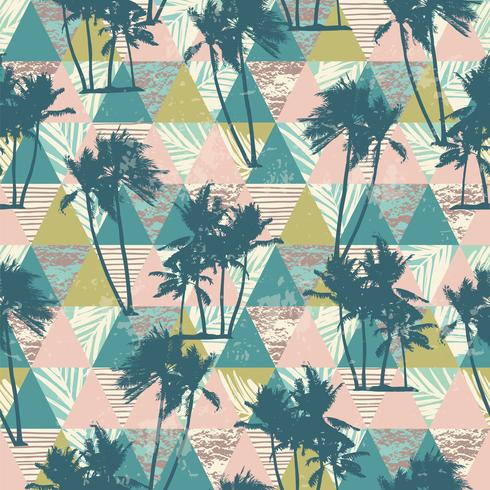 Seamless exotic pattern with tropical palms and geometric background. vector