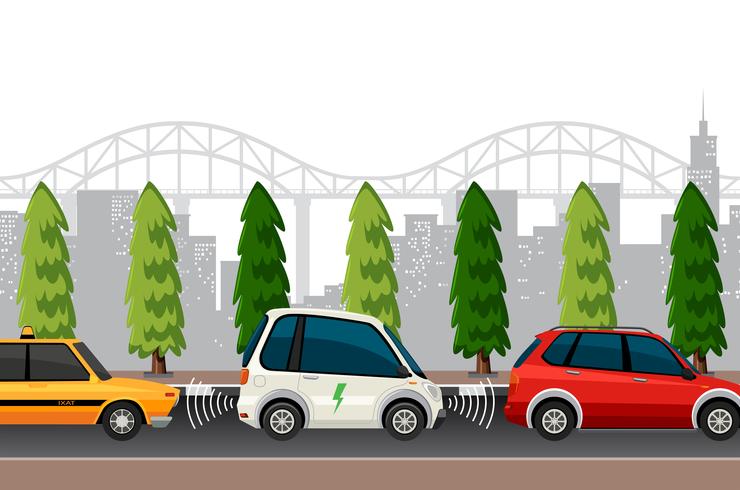 Electric car parking scene vector