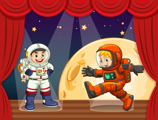 Two astronauts walking on stage vector