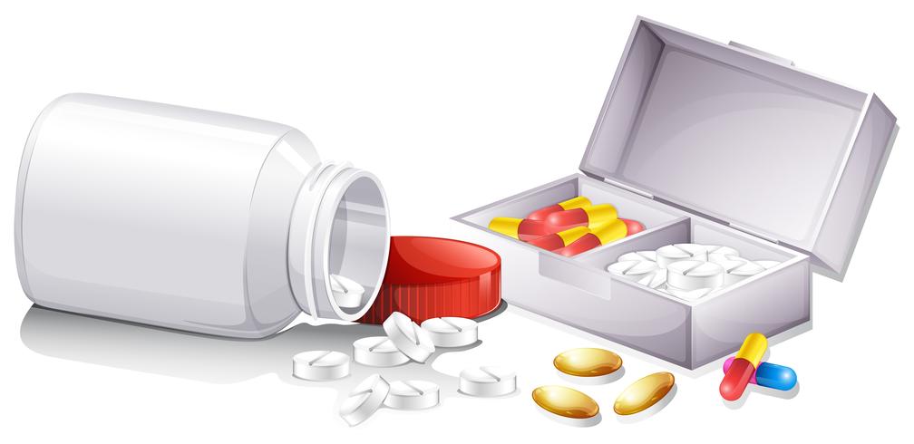 Various containers and pills vector