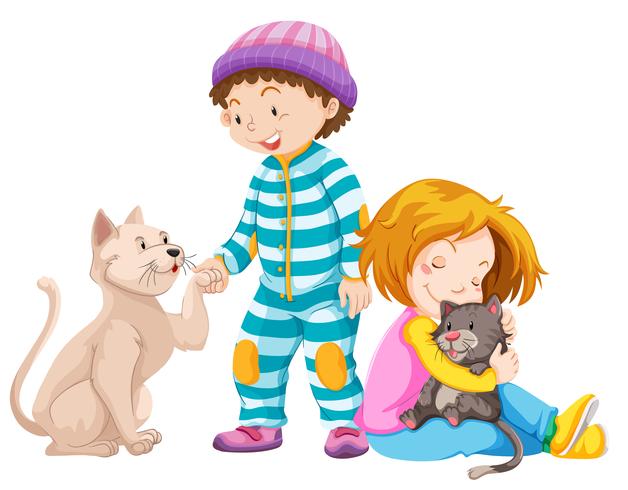 Children with pet cats vector