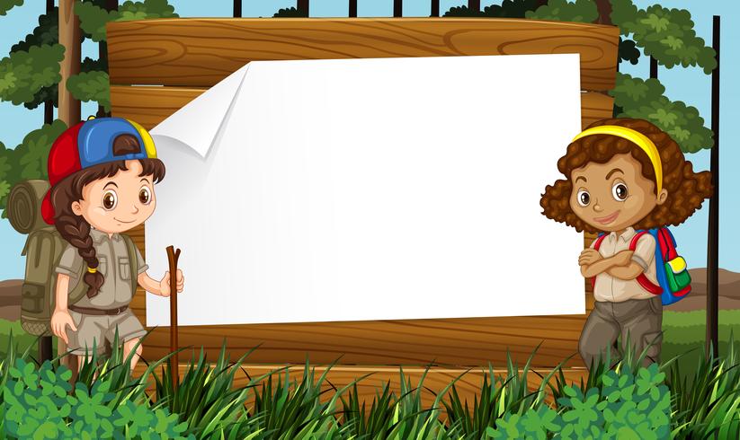 Border design with two girls camping out - Download Free Vector Art, Stock Graphics & Images