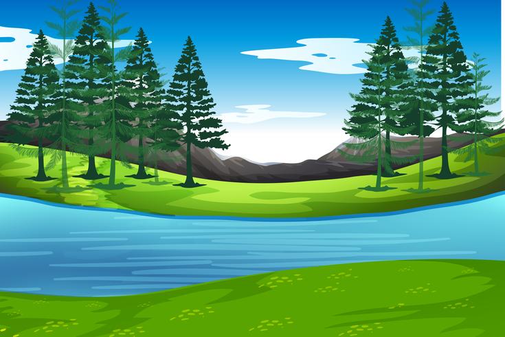 Lake in nature background vector