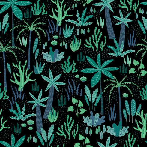 Seamless pattern with abstract tropical plants. Vector design.