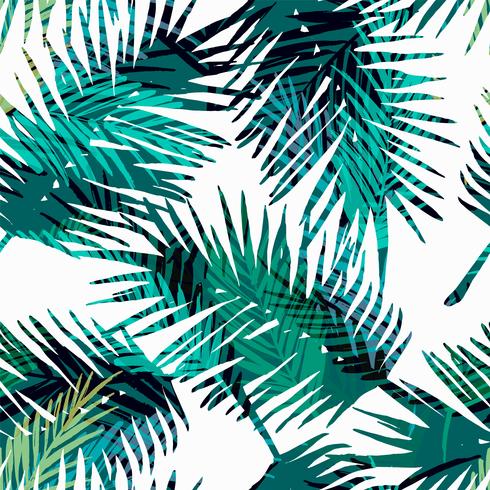 Seamless exotic pattern with tropical palm leaves. vector