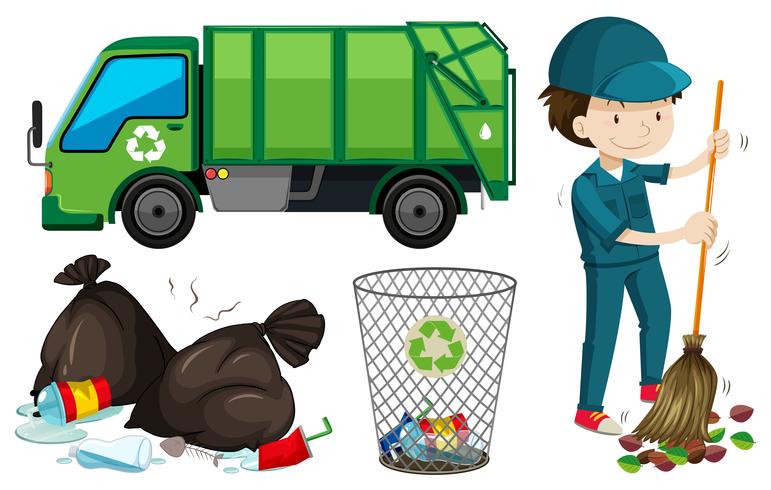 Set of garbage truck and janitor - Download Free Vector Art, Stock Graphics & Images