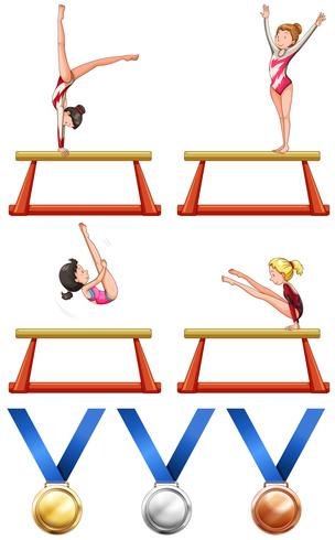 Gimnasia y mujer deportistas. vector