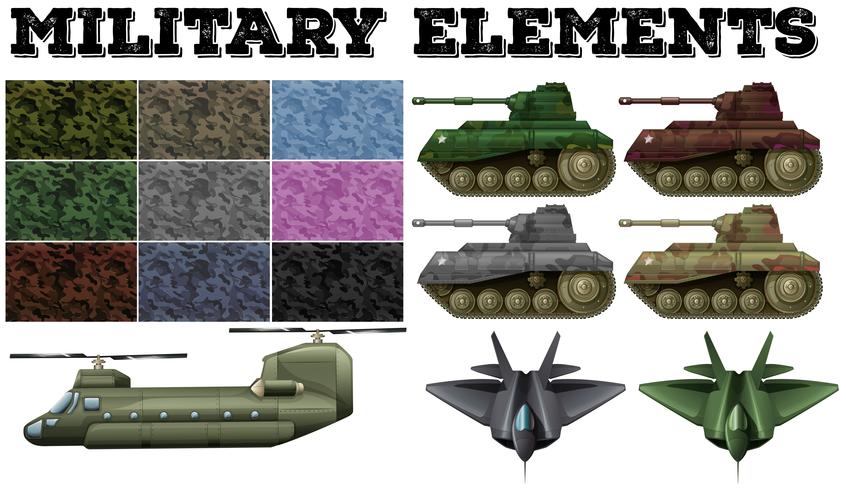 Military theme with tiles and tanks vector