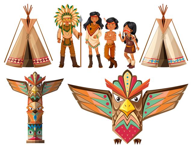 Native american indians and tepee vector