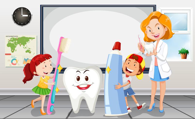 Niños y dentista en la habitación. vector