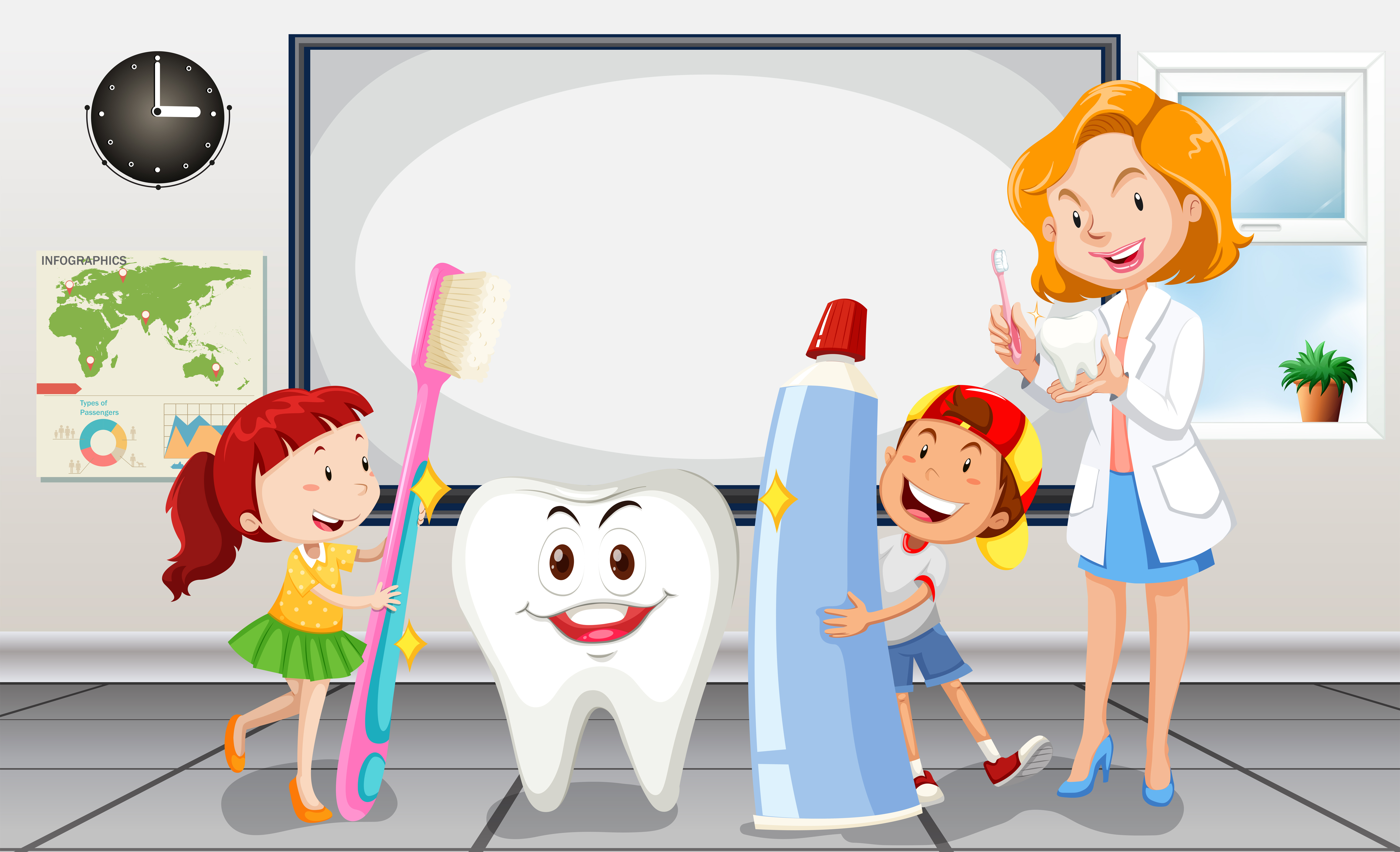 Children and dentist in the room 304118 Vector Art at Vecteezy