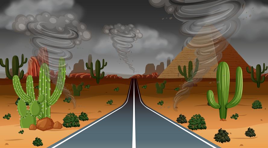 Tornado desert rain scene vector