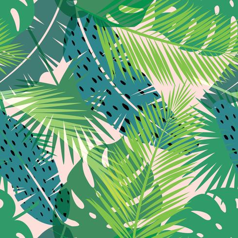 Estampado tropical de verano con palma. Patrón sin costuras vector