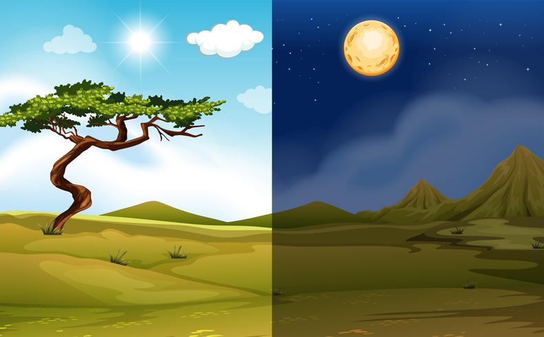 Set of day and night scenes vector