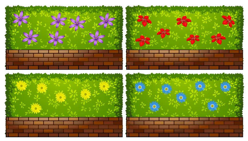 Fence design with bush and bricks vector