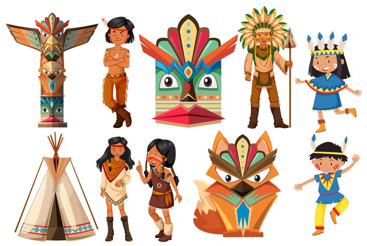 Indios nativos americanos y artículos tradicionales. vector