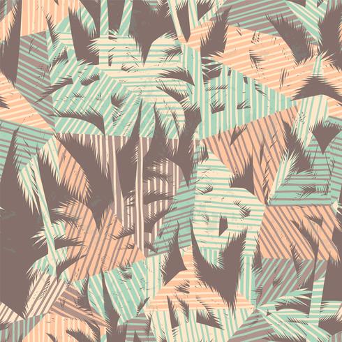 Seamless exotic pattern with tropical palms and geometric background. vector