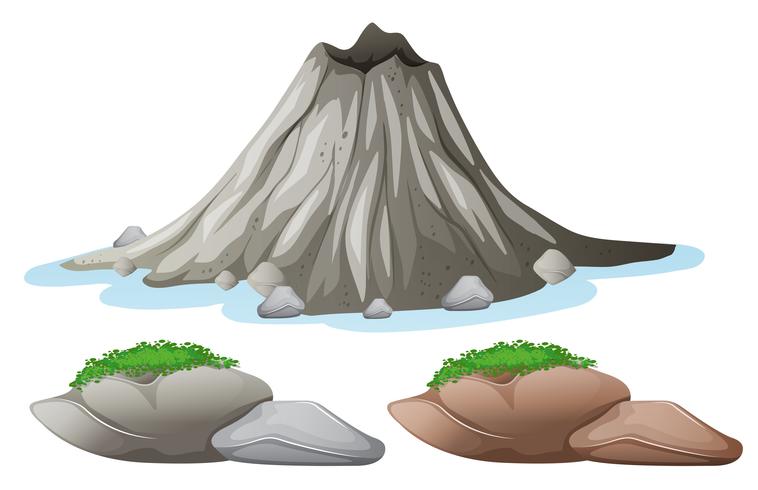 Volcano and different shades of rocks vector