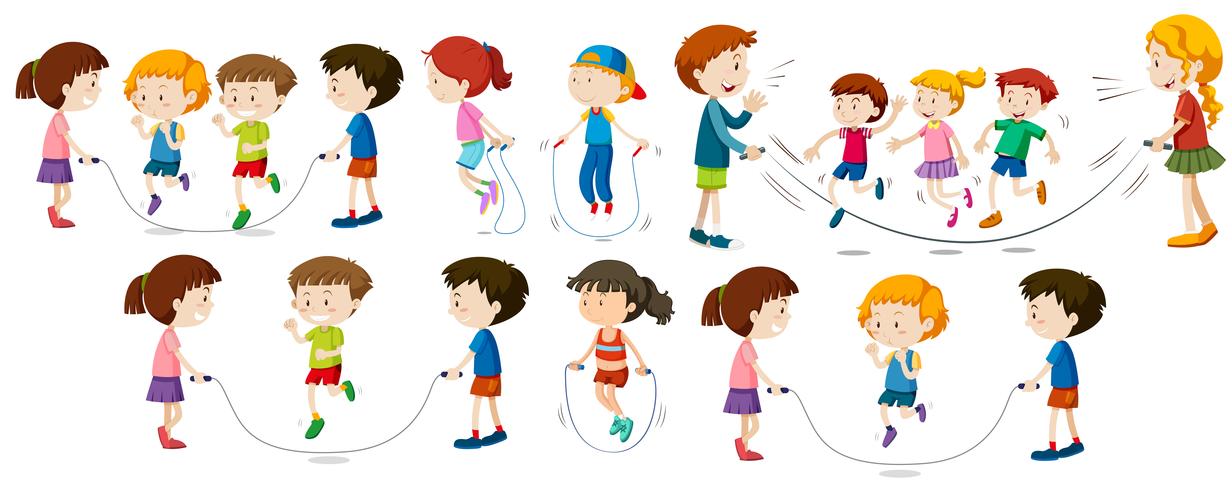 Children doing jump rope vector