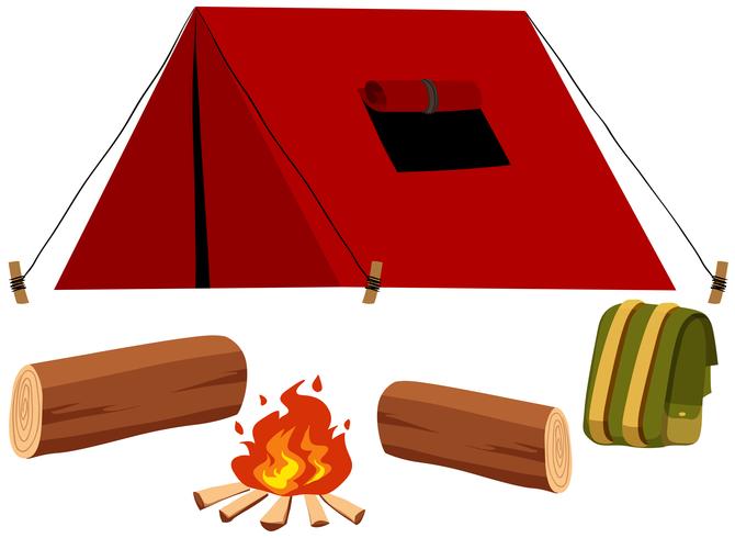 Camping con carpa y fuego. vector