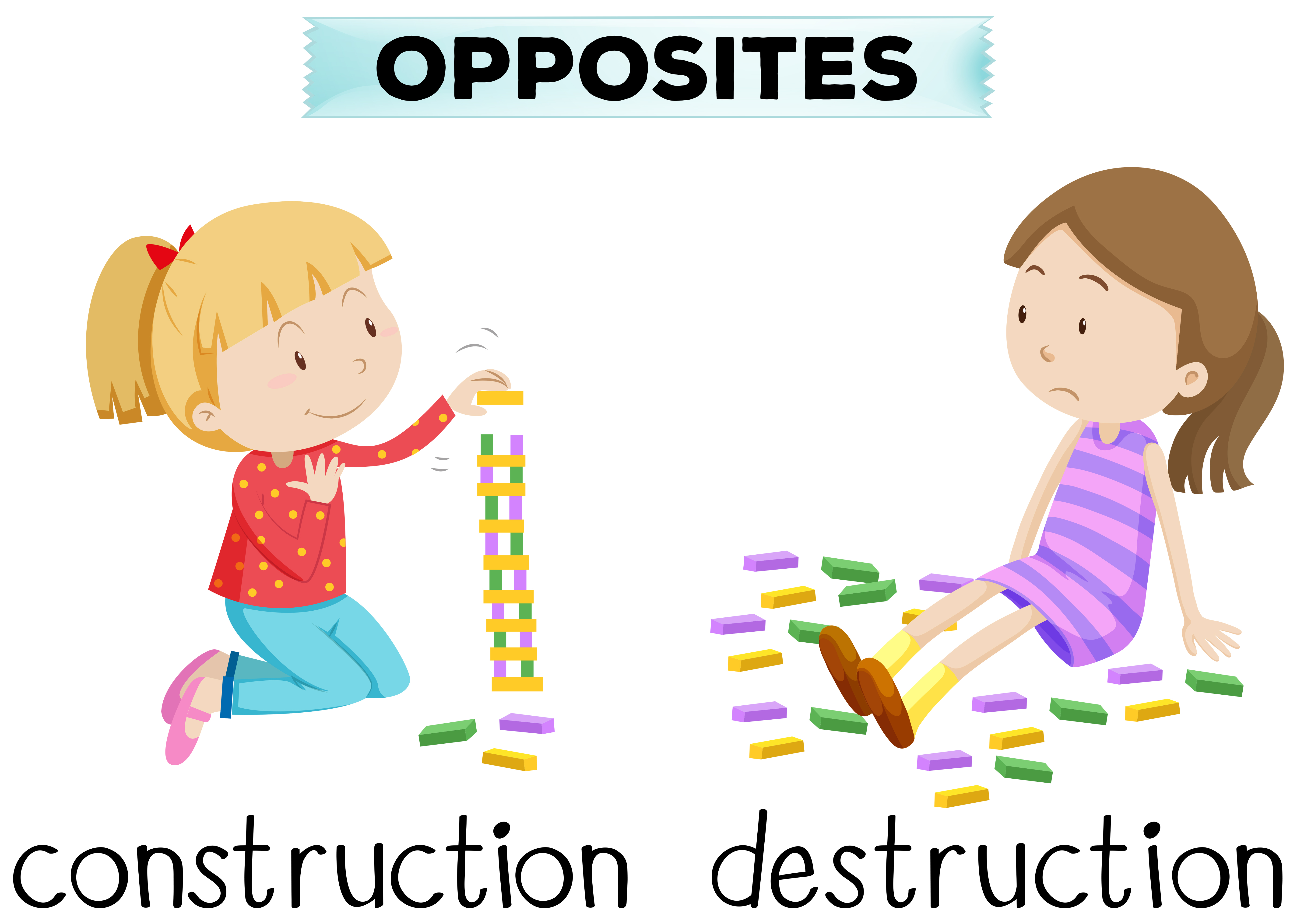 Flashcard for opposite words construction and destruction 304229 Vector