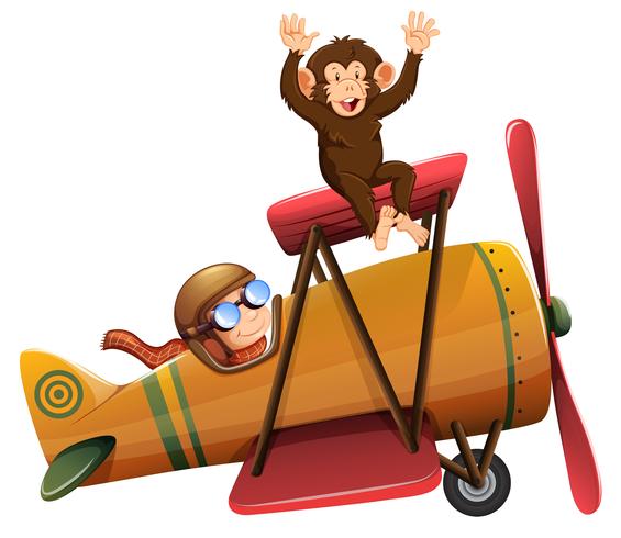 A pilot riding the plane with monkey vector