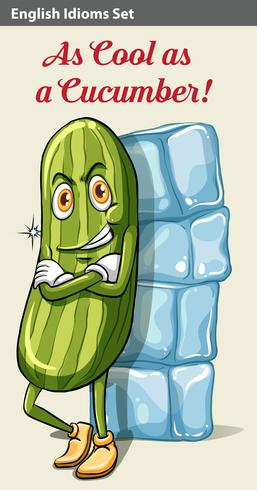 Un pepino al lado de los icecubes. vector