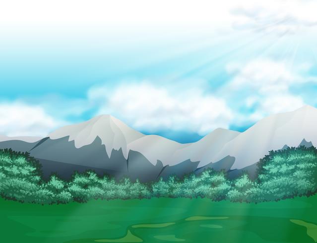 Scene with field and mountains at daytime vector