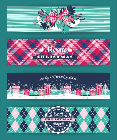 Christmas and New Year Set. Plaid backgrounds.  vector