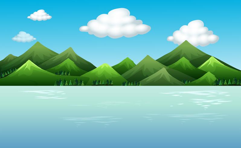 Background scene with mountains and lake vector