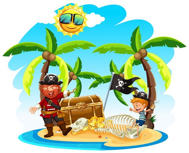 Pirate and a Boy on Island vector