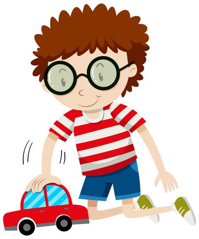 Little boy playing with toy car vector