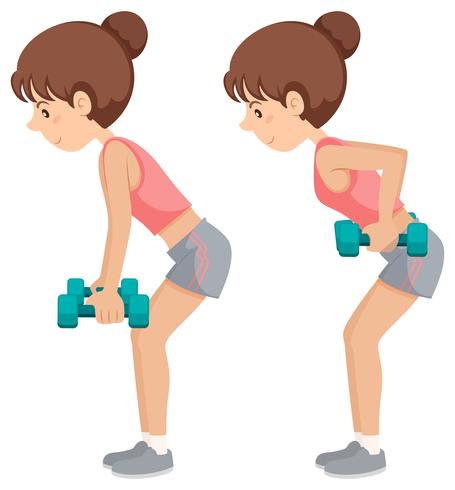 Girl doing weighted arm exercises vector