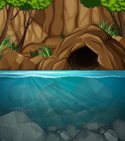 Escena de paisaje de cueva submarina vector