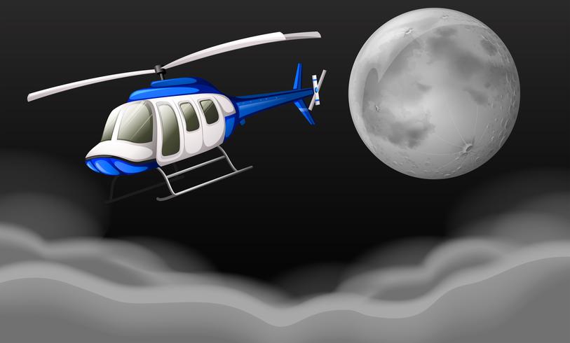 Helicóptero volando por la noche vector