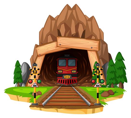 Train ride on the track through tunnel vector
