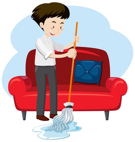 A Young Man Cleaning House vector