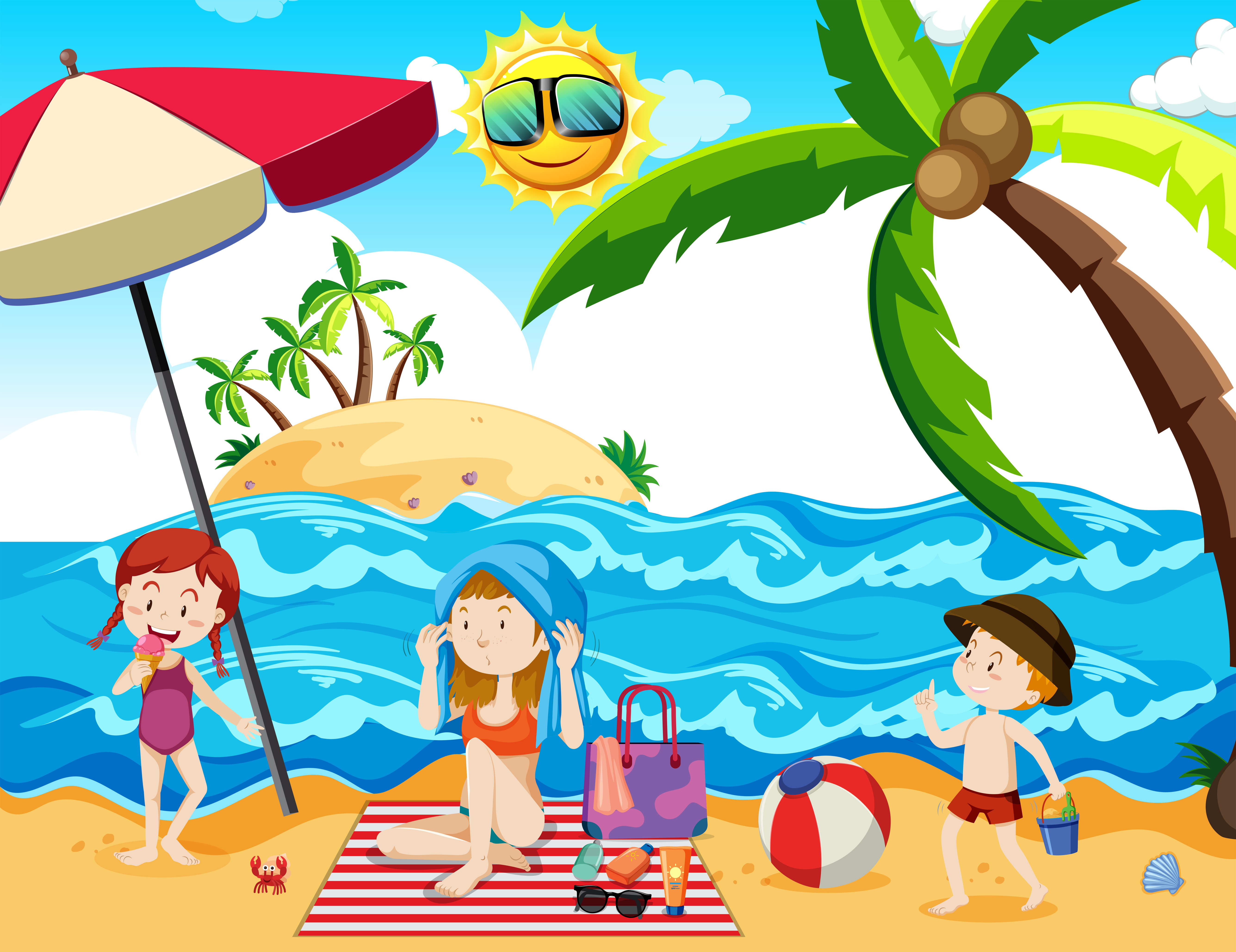 Download A Family Summer Holiday at Beach - Download Free Vectors, Clipart Graphics & Vector Art