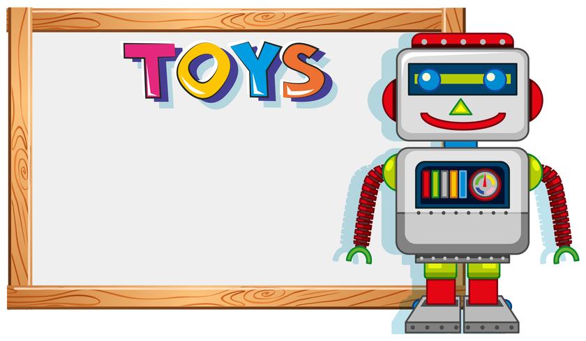 Wooden frame with robot toy vector