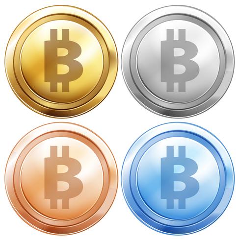 Cuatro diseños de bitcoins. vector